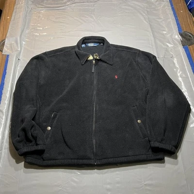 Chaqueta Polo Ralph Lauren Para Hombres 2XL Negra Polar Cremallera Completa Rojo Poni Bolsillos Clásica Foto 1 de 4