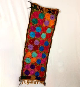 Vintage Colorful Table Runner Machine Embroidered Intricate Flowers 48 X 17 in - Picture 1 of 13