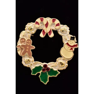 Spilla ghirlanda natalizia KC canna caramelle pupazzo di neve pan di zenzero vischio BinAH - Foto 1 di 12