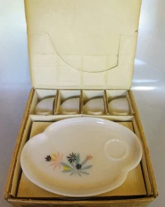 Atomic Flower Federal Milk Glass Snack Set 1950's Complete w/Box Vintage MCM FS - Picture 1 of 19