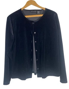 Impressionen Samt Velour Strickjacke Top Gr. Medium schwarz 90er Vamp Preppy Urlaub - Bild 1 von 7