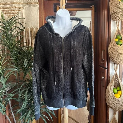 Sudadera con Capucha DKNY Y2K Encaje Cremallera L | Negra Gótica Grunge Romántica Capas Foto 1 de 4