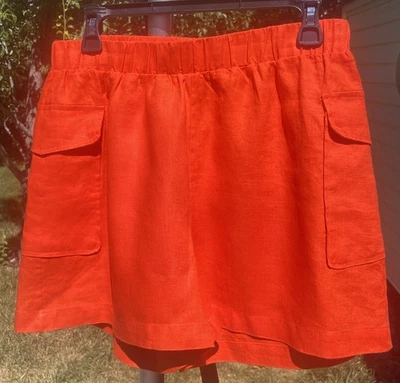 SAKS FIVE AVENUE MUJER TALLA M PANTALONES CORTOS DE LINO NARANJA RESORT COSTERO VERANO CHIC Foto 1 de 4