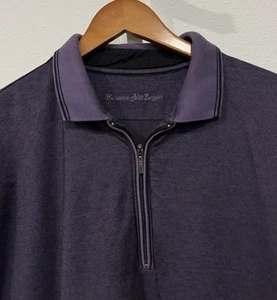 Ermenegildo Zegna Polo Shirt Mens L Purple PinStriped 1/4 Zip Cotton Blend - Picture 1 of 10
