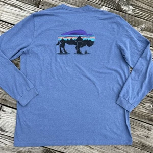 Patagonia T Shirt Mens 2XL Navy Blue Long Sleeve Bison Logo Responsibili-Tee - Picture 1 of 9