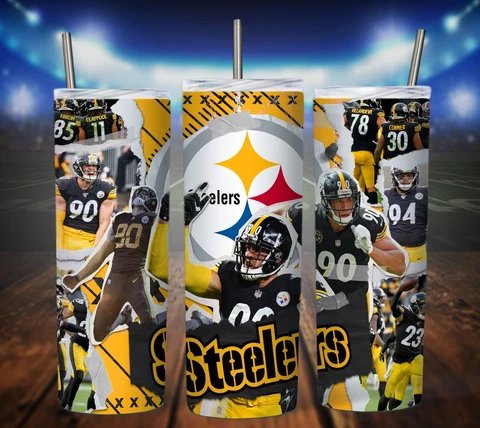 20oz Pittsburgh Steelers NFL tumbler with box, lid and straw Cover