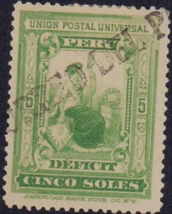 PERU 1899 J34 DEFICIT LARGE LETTERS CANCEL - Picture 1 of 1
