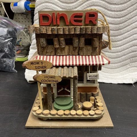 Detailed Wooden Country Store Diner BIRDHOUSE Rustic Shabby Retro Vtg Hanging Cover