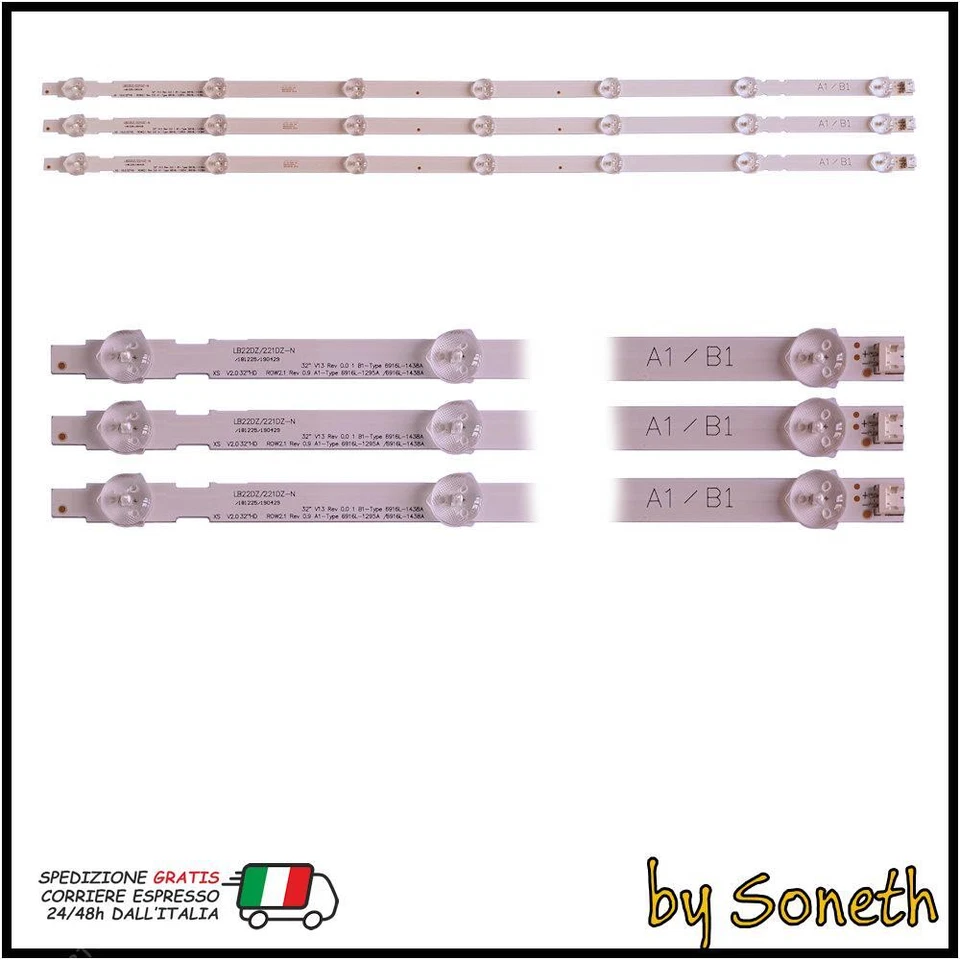 KIT 3 BARRE LED TV PER LG 32" 32LN5400 32LN5400ZABEKYLJG 32LN5400ZABEUYLJG - Immagine 1 di 3