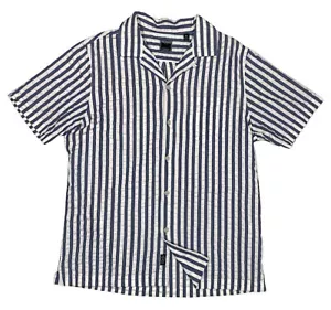 Todd Snyder Seersucker Blue & White Striped Camp Collar Cotton Shirt M New $178 - Picture 1 of 8