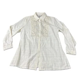 Coldwater Creek Cream Victorian Inspired Button Up Embroidered Shirt Large - Picture 1 of 6