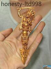 6" Tibet bronze 24k gold Gilt Holding a sword Mahakala Dorje Vajra phurpa dagger