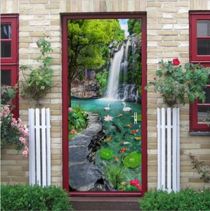 3D Wall Art Waterfall Koi Swan Door Sticker PVC Decal Self-adhesive Wrap Mural - Picture 1 of 10