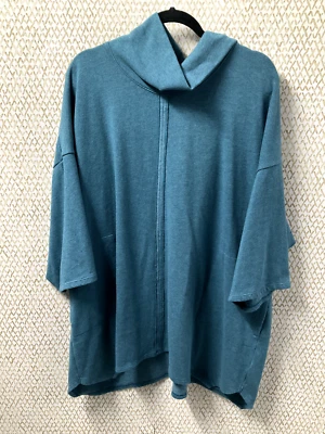 Pure Jill Sweater Women 2X Soft 3/4 Sleeve Turtleneck Blue Green Pockets - Image 1 of 4