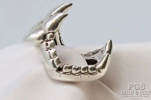 Solid Silver Vampire Fangs Biker Ring Sterling Silver Open Jaw Sz9.5 22.6g 20908 - Picture 1 of 7