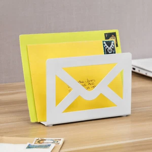 Modern Cutout Envelope Design White Metal Desktop Mail Sorter / Letter Organizer - Picture 1 of 10