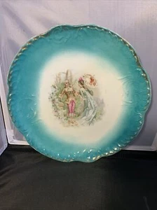 Lovely Garden Scene With  Women & Man  12” Bowl Bavaria Green - Picture 1 of 8