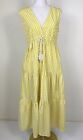 MOMBASA ROSE Yellow White Gingham Check Tiered Cotton Midi Dress Size M 10