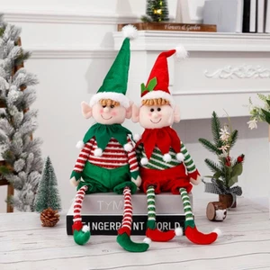 22Inch Christmas Elf Decorations Dolls, Red Green Plush Leg Stuffed Doll Set for - Picture 1 of 12