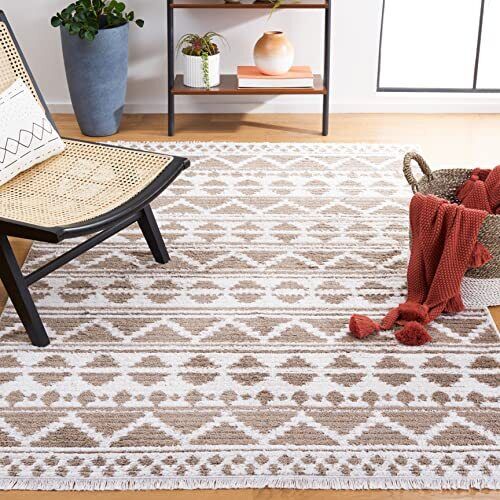 Augustine Collection Area Rug - 5' x 7'7", Taupe & Ivory, Moroccan Boho Rusti...