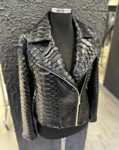 Genuine Dragon King Python Leather Large Scale Women's Motorcycle Biker Jacket - Picture 1 of 8