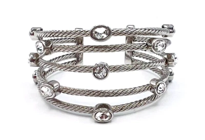 Brazalete Brazalete Premier Designs Real Thing Tono Plata Cuerda Alambre Cristal Foto 1 de 4
