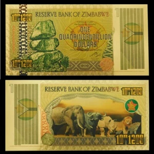 Zimbabwe 1 Quadringentillion Dollars Gold Foil Banknote 100 Trillion Series - Picture 1 of 4