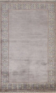 Contemporary Thick Plush Bordered Nepalese 4'x6' Area Rug Handmade Wool Carpet - Picture 1 of 12