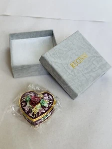 Rucinni Gold Enameled Hinged Purple Heart Jewelry Trinket Box - Picture 1 of 7