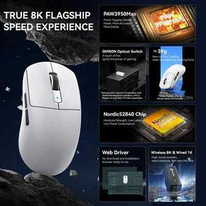 ATTACK SHARK R6 Ultralight 39g Wireless 8K PAW3950MAX Gaming Mouse,42K DPl - Bild 1 von 2