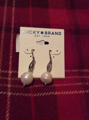 $29 Lucky Brand Silver Tone Imitation Pearl & Pave Drop Earrings 356A - Image 1 of 4