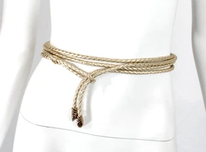 ROBERTO CAVALLI Cinturón Ajustable Cabeza de Serpiente Cuero Trenzado Dorado Metálico O/S - Imagen 1 de 9