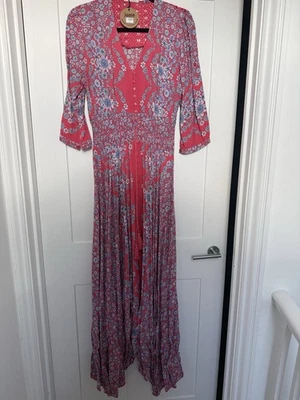 Fab Jaase Dress  Floral Print Button Through Lace Maxi L UK 14 - Image 1 of 4