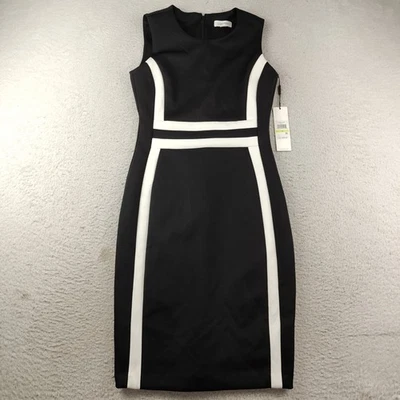 Calvin Klein Sheath Dress Size 4 Black White Retro Size 4 Office Career NWT $89 - Image 1 of 4