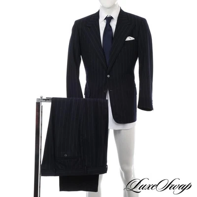 Chester Barrie Savile Row сделано в Англии темно-синий фланелевый меловой полоски костюм 42 S NR - Изображение 1 из 4