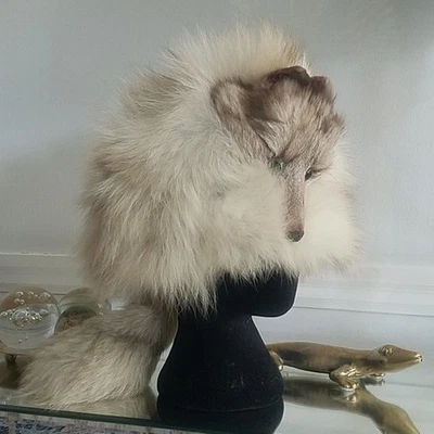 Sombrero de piel de coyote vintage con cara hombre de montaña trampero piel genuina Foto 1 de 4