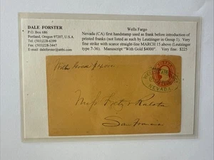 1800s Nevada California Wells Fargo Hand Stamp San Francisco Postal Cover C4 - Picture 1 of 6
