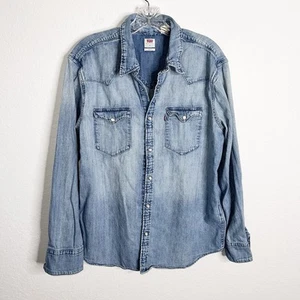 Levi’s Shirt Men Large Chambray Pearl Snap Western Blue Button Up J - Picture 1 of 7