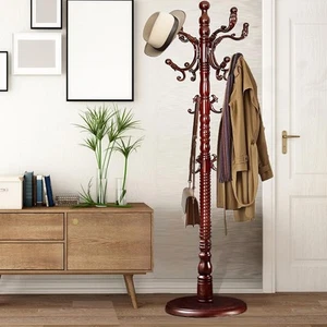 Coat Racks Free Standing with 14 Hooks, Natural Wood Stands for Mahogany - Picture 1 of 6
