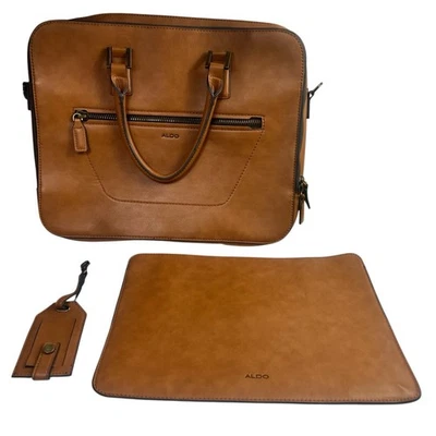 ALDO Brown Faux Leather Briefcase Laptop Bag Messenger Double Handle Strap - Image 1 of 4