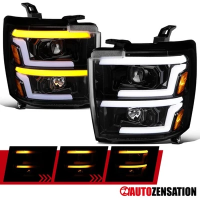 Fit 2015-2019 Chevy Silverado 2500HD Smoke Projector Headlights LED Sequential Foto 1 de 4