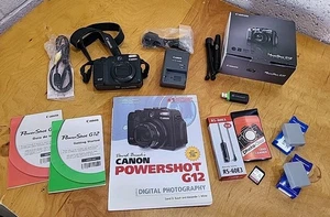 Canon PowerShot G12 10MP Digital Camera+ Charger+card+ 3xBatteries+book+extras. - Picture 1 of 16