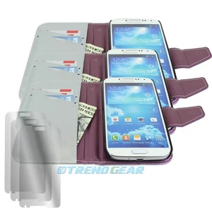 3 WALLET CASE COVER+SCREEN PROTECTOR FOLDING PU LEATHER SILVER GALAXY S IV I9500 - Photo 1 sur 2