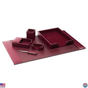 Luxus Bonded Leather Schreibtisch Set - 6 Stück Pad & Organizer Essentials, Burgund - Bild 1 von 5