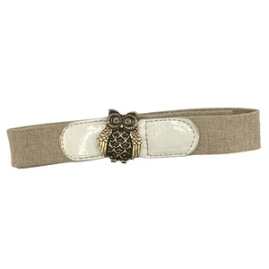 Vintage Betsey Johnson Womens Brass Owl Belt Womens Size M White and Beige - Picture 1 of 7