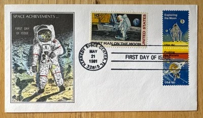 1981 Space Achievements+Man On Moon Combo FDC Ham Cachet By Steve Caddick  - Image 1 of 2