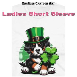 Greater Swiss Mountian Dog Irish Leprechaun DigiPups Cartoon Ladies T Shirt - Picture 1 of 4