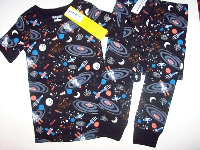 Antiguo conjunto de pijama azul marino de 2 piezas para niñas 5 niños pequeños espacio exterior algodón negro nuevo Foto 1 de 4