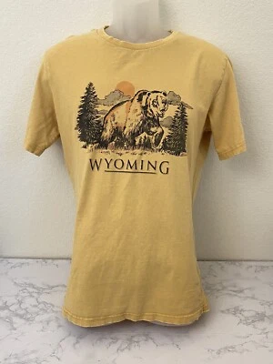 T-Bar x Cotton On Mens S Distressed Wyoming Short Sleeve Pullover Tee Yellow U - Image 1 of 4