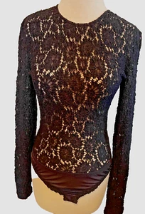 Neu mit Etikett Vintage Donna Karan Black Label Spitzenbody Oberteil - Bild 1 von 9